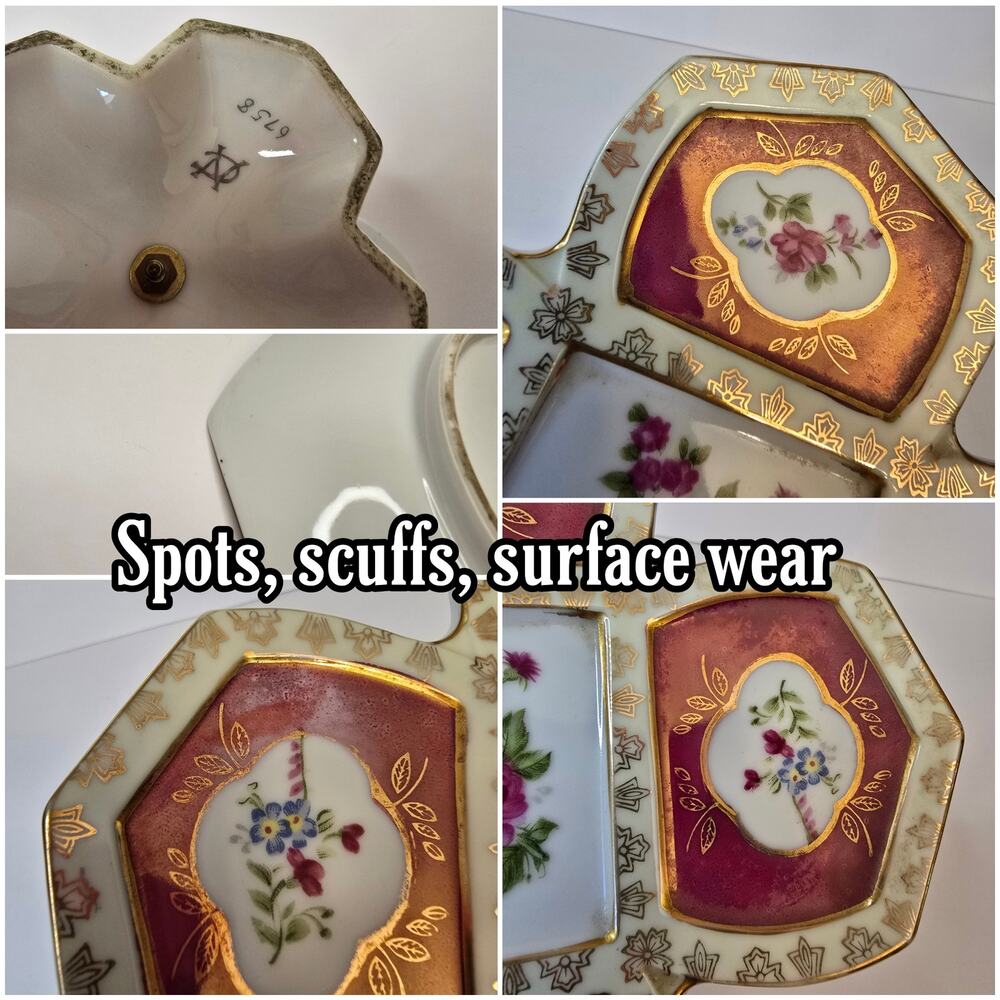 Camille Naudot Porcelain Footed Plate Tidbit Dish Cake French Antique Floral - Picture 9 of 11
